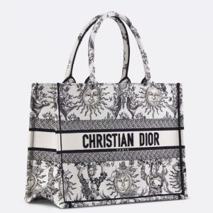Fausse Sac Dior Book Tote Large en broderie Soleil Toile de Jouy blanche