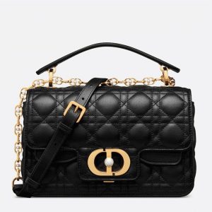 Fausse Petit Sac Jolie à poignée en veau cannage noir