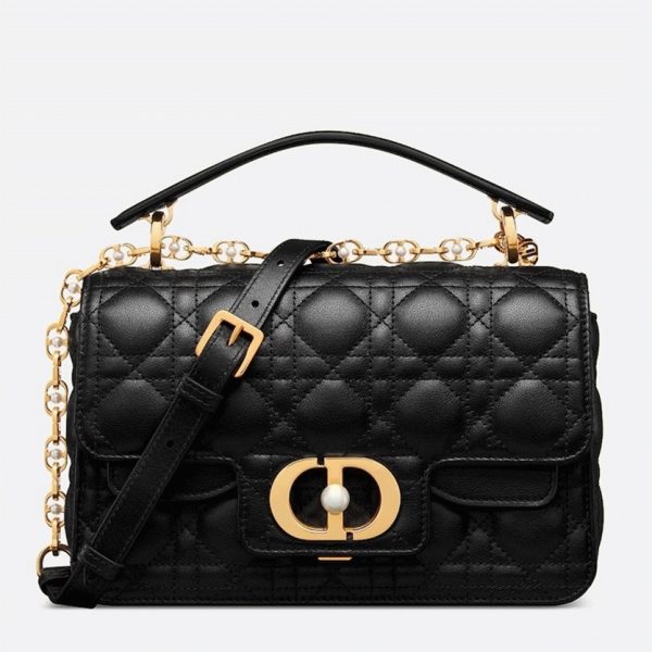 Fausse Petit Sac Jolie à poignée en veau cannage noir