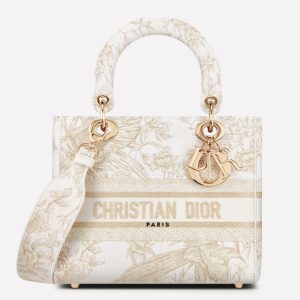 Contrefaçon Sac Lady D-Lite Medium en broderie Jardin d'Hiver dorée