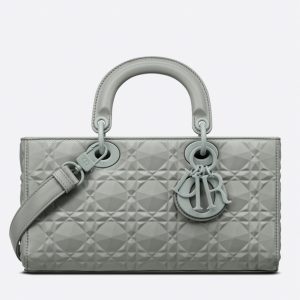 Contrefaçon Sac Lady D-Joy Medium en veau gris avec motif diamant