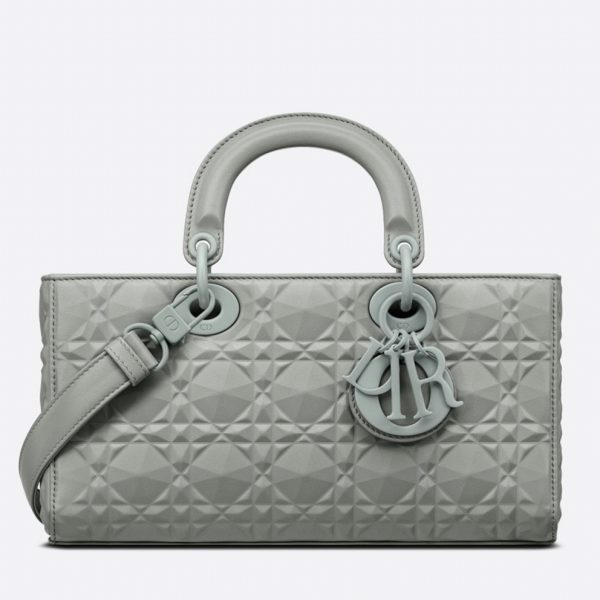 Contrefaçon Sac Lady D-Joy Medium en veau gris avec motif diamant