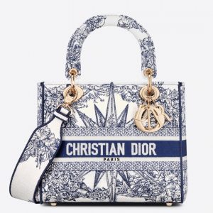 Contrefaçon Sac Lady D-Lite Medium en broderie Rêve d’Infini multicolore bleu