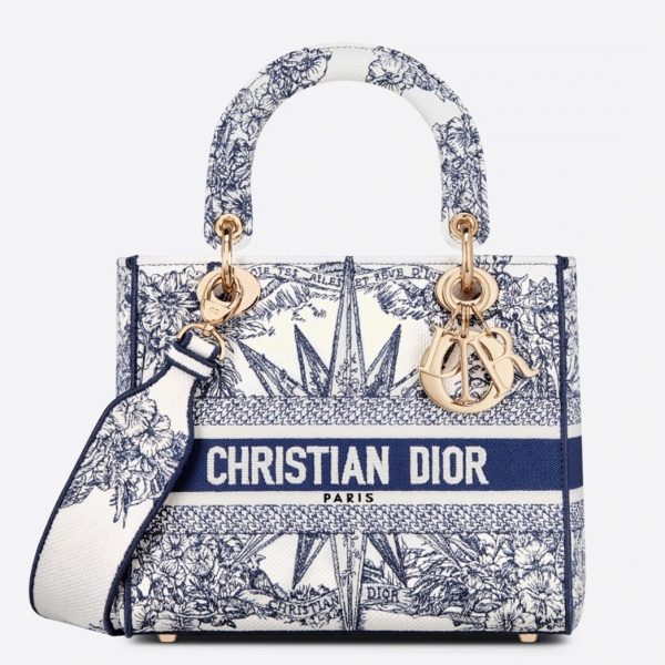 Contrefaçon Sac Lady D-Lite Medium en broderie Rêve d’Infini multicolore bleu