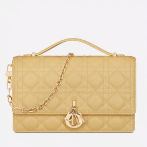Contrefaçon Sac Miss Dior à poignée en agneau cannage jaune pastel