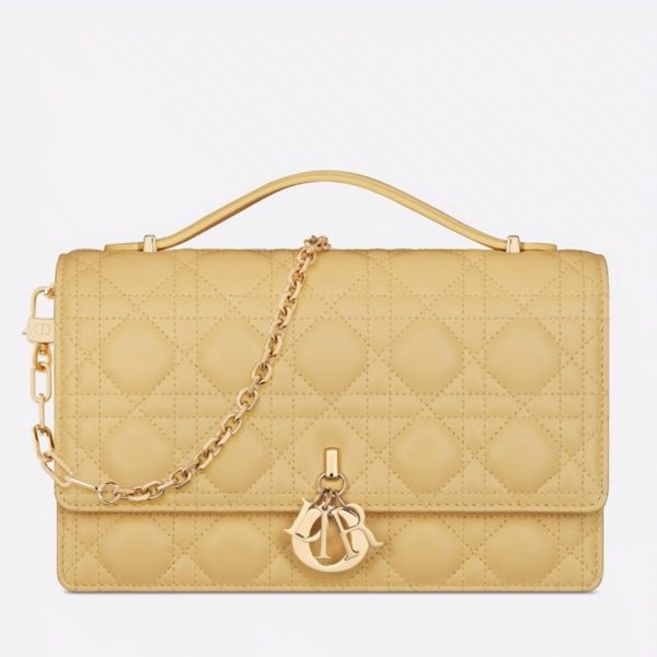 Contrefaçon Sac Miss Dior à poignée en agneau cannage jaune pastel