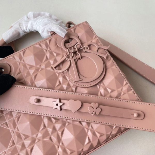 Fausse Petit Sac Lady Dior My ABCDior en veau rose avec motif diamant – Image 8
