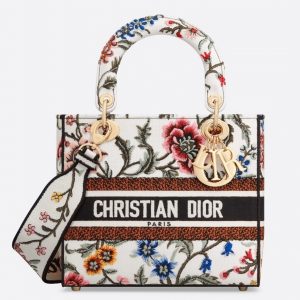 Fausse Sac Lady D-Lite Medium en broderie Petites Fleurs Dior blanche