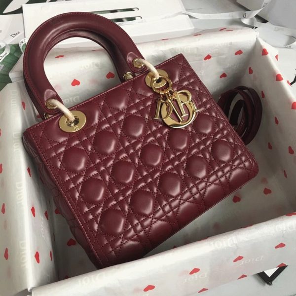 Réplique Sac Lady Dior Medium en agneau bordeaux – Image 8