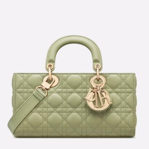 Contrefaçon Sac Lady D-Joy Medium en agneau cannage vert éthéré
