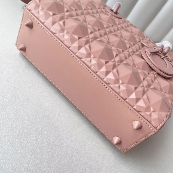 Fausse Petit Sac Lady Dior My ABCDior en veau rose avec motif diamant – Image 10