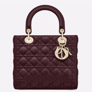 Réplique Sac Lady Dior Medium en agneau bordeaux