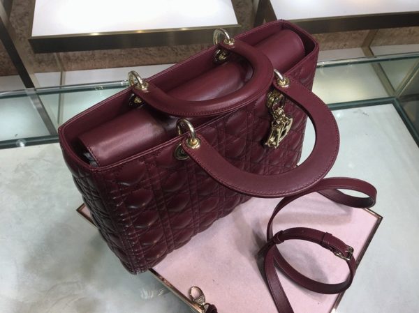 Fausse Sac Lady Dior Large en bordeaux – Image 7