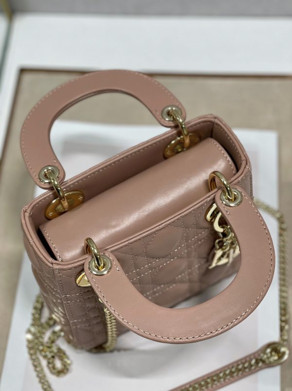 Réplique Mini Sac Lady Dior avec chaîne en rose poudré – Image 5
