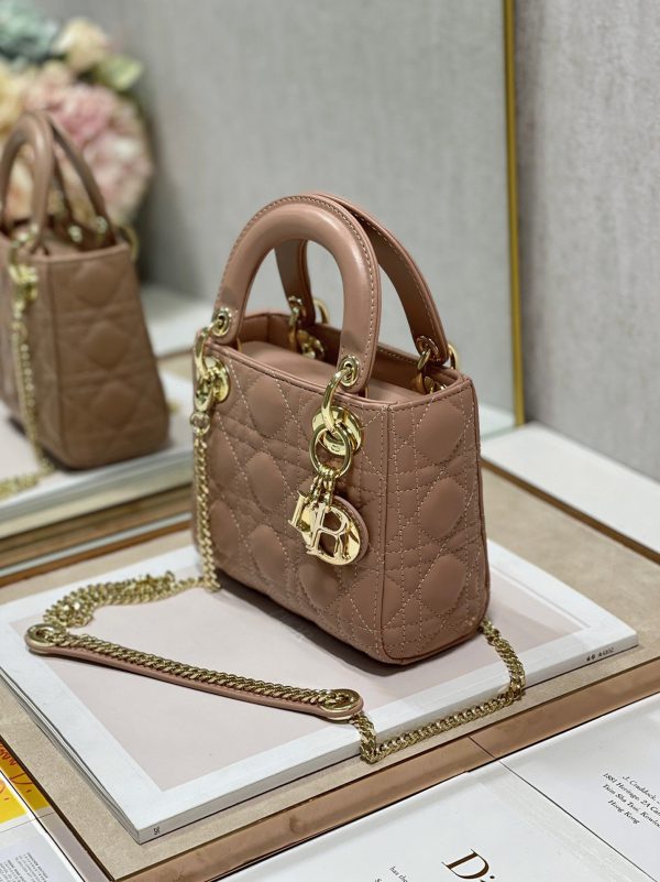 Réplique Mini Sac Lady Dior avec chaîne en rose poudré – Image 6
