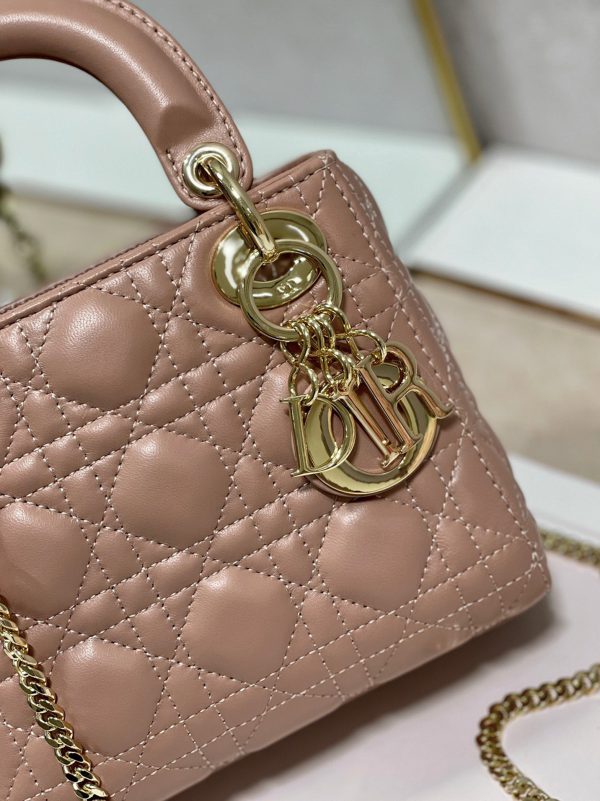 Réplique Mini Sac Lady Dior avec chaîne en rose poudré – Image 7