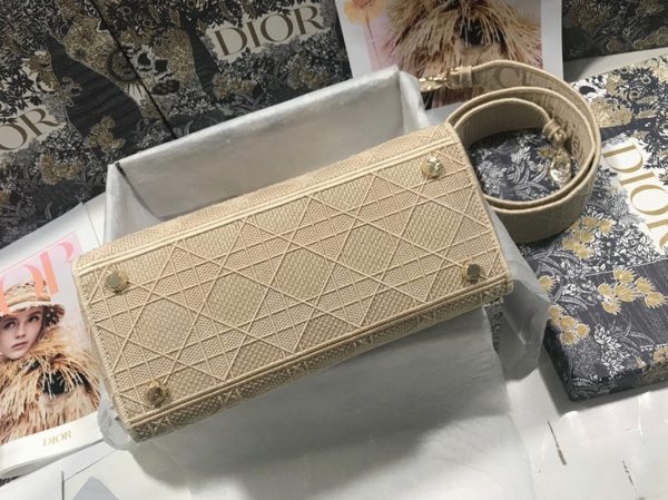 Contrefaçon Sac Lady D-Lite Medium en toile Cannage beige brodée – Image 2
