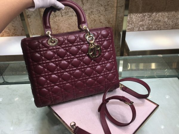 Fausse Sac Lady Dior Large en bordeaux – Image 3
