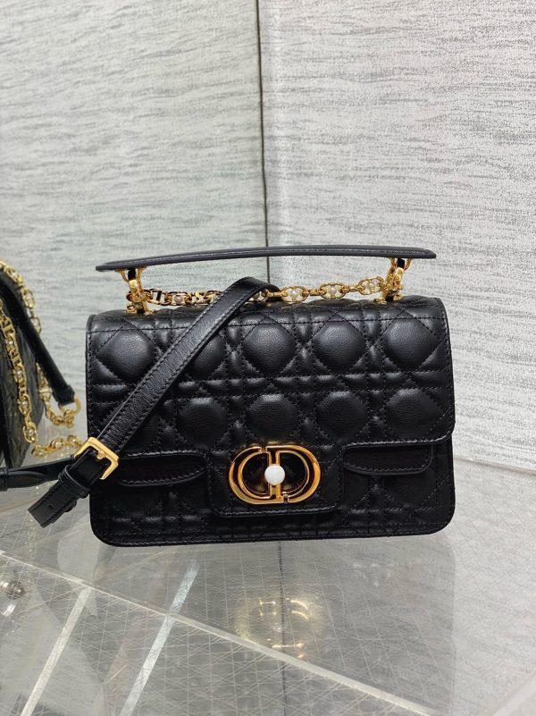 Fausse Petit Sac Jolie à poignée en veau cannage noir – Image 3