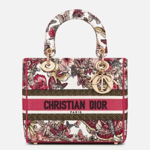 Fausse Sac Lady D-Lite Medium en broderie papillon multicolore