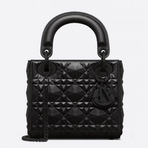 Mini Sac Lady Dior en veau noir avec motif diamant
