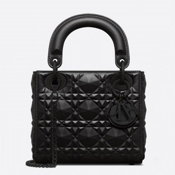 Mini Sac Lady Dior en veau noir avec motif diamant
