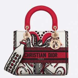 Réplique Sac Lady D-Lite Medium en broderie Cupidon multicolore blanc