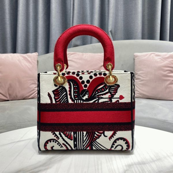 Réplique Sac Lady D-Lite Medium en broderie Cupidon multicolore blanc – Image 3