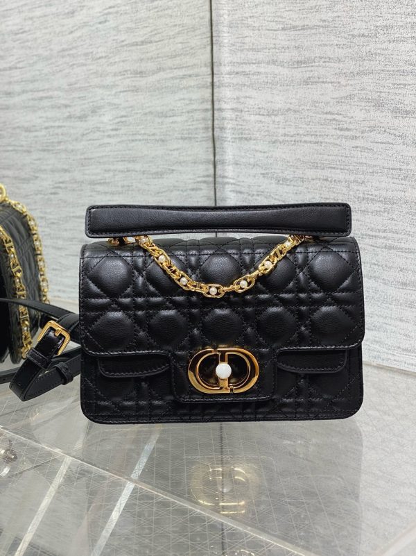 Fausse Petit Sac Jolie à poignée en veau cannage noir – Image 2