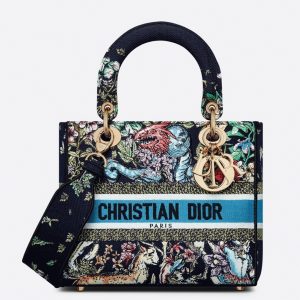 Réplique Sac Lady D-Lite Medium en broderie D-Constellation bleue