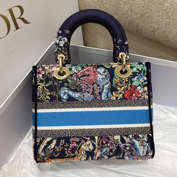 Réplique Sac Lady D-Lite Medium en broderie D-Constellation bleue – Image 3