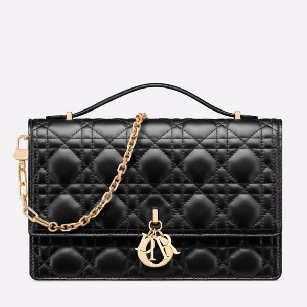 Fausse Sac Miss Dior à poignée en agneau cannage noir