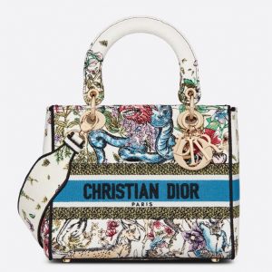Fausse Sac Lady D-Lite Medium en broderie D-Constellation blanche