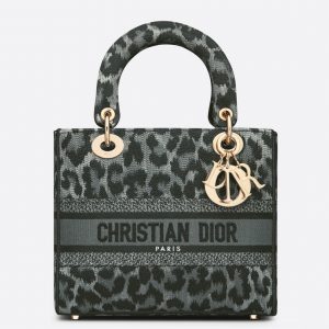 Contrefaçon Sac Lady D-Lite Medium en broderie Mizza grise