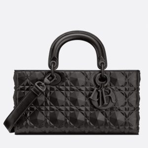Réplique Sac Lady D-Joy Medium en veau noir avec motif diamant