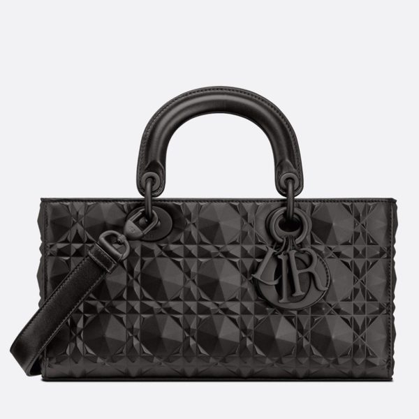 Réplique Sac Lady D-Joy Medium en veau noir avec motif diamant