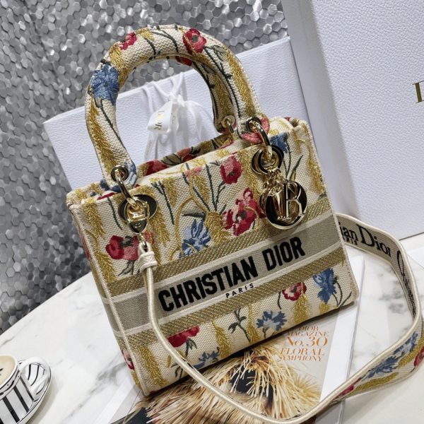 Réplique Sac Lady D-Lite Medium en broderie métallique Hibiscus – Image 2