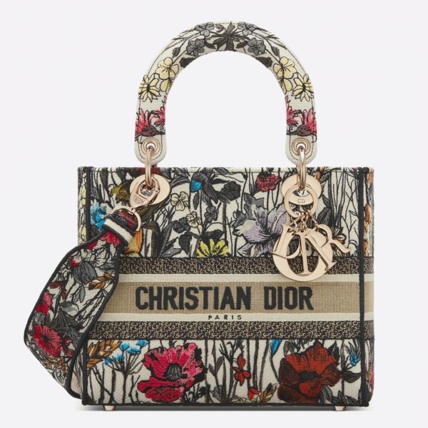 Faux Sac Lady D-Lite Medium en broderie Mille Fleurs