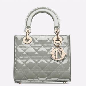 Réplique Petit Sac Lady Dior en veau verni gris cannage
