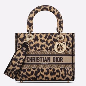 Réplique Sac Lady D-Lite Medium en broderie Mizza multicolore beige
