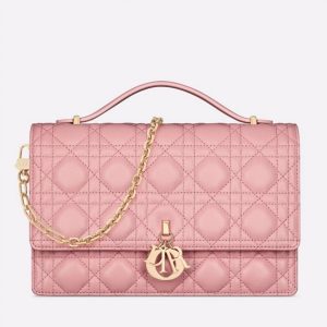 Réplique Sac Miss Dior à poignée en agneau cannage rose melocoton
