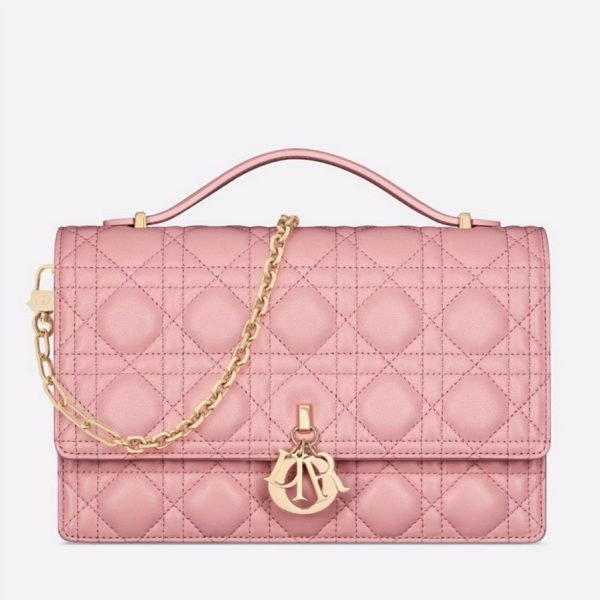 Réplique Sac Miss Dior à poignée en agneau cannage rose melocoton