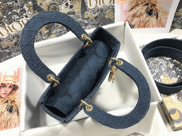 Fausse Sac Lady D-Lite Medium en toile Cannage bleue brodée – Image 9