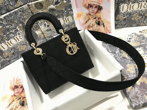 Réplique Sac Lady D-Lite Medium en toile Cannage noire brodée – Image 7