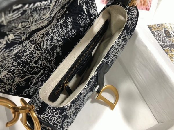 Contrefaçon Sac Saddle Dior en jacquard inversé Toile de Jouy bleue – Image 8