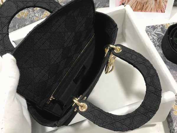 Réplique Sac Lady D-Lite Medium en toile Cannage noire brodée – Image 3