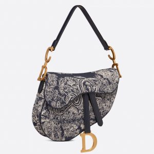 Contrefaçon Sac Saddle Dior en jacquard inversé Toile de Jouy bleue