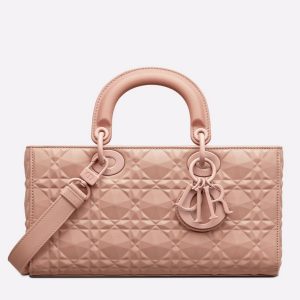 Faux Sac Lady D-Joy Medium en veau nude avec motif diamant