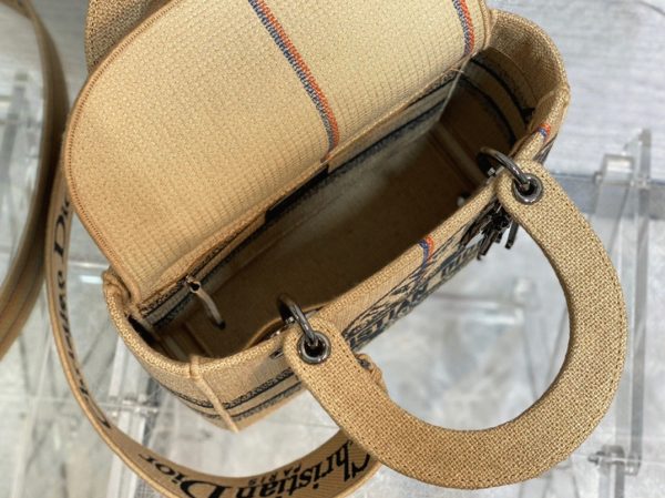 Fausse Sac Lady D-Lite Medium en toile de jute beige motif Union Dior – Image 9