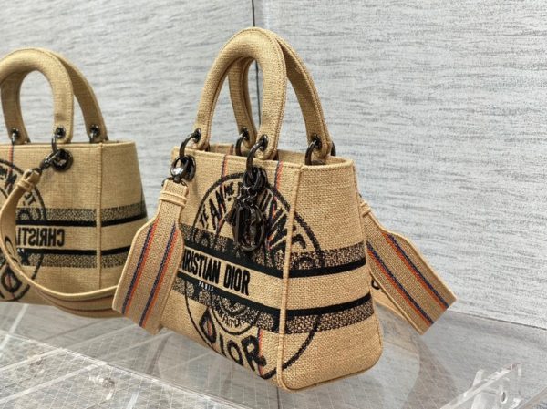 Fausse Sac Lady D-Lite Medium en toile de jute beige motif Union Dior – Image 8